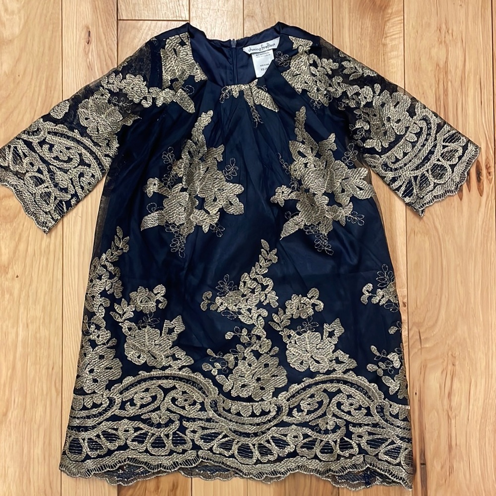 Chasing Fireflies Navy and Gold Dress